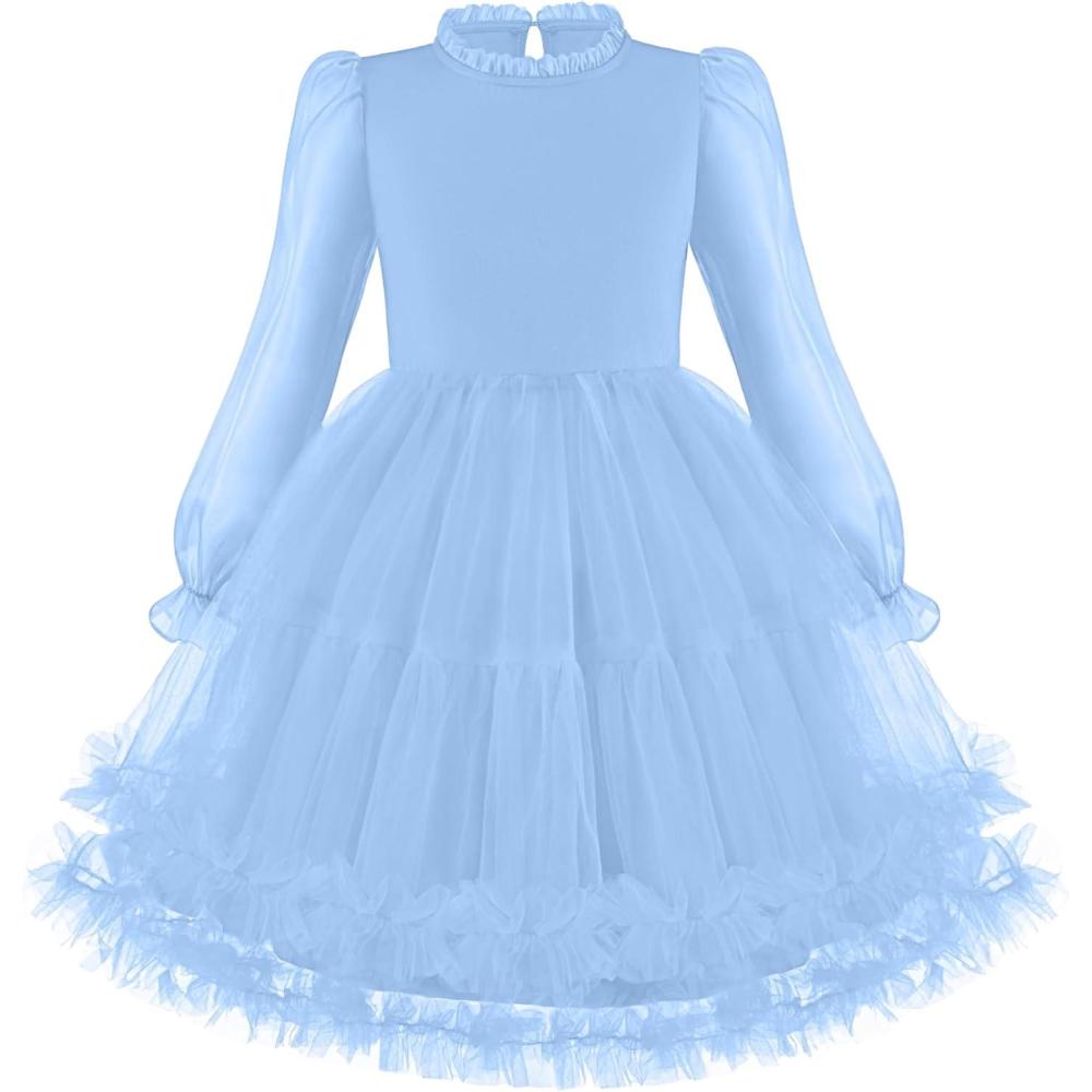 image:imageArshiner Toddler Tutu Dress Girls Puff Long Sleeve Fall Winter Formal Party Tulle Dresses 38YLight Blue