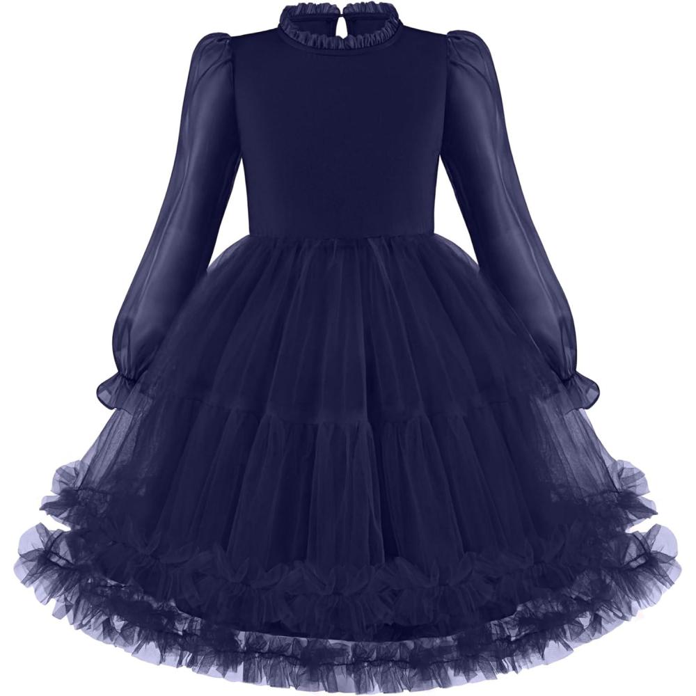 image:imageArshiner Toddler Tutu Dress Girls Puff Long Sleeve Fall Winter Formal Party Tulle Dresses 38YNavy Blue
