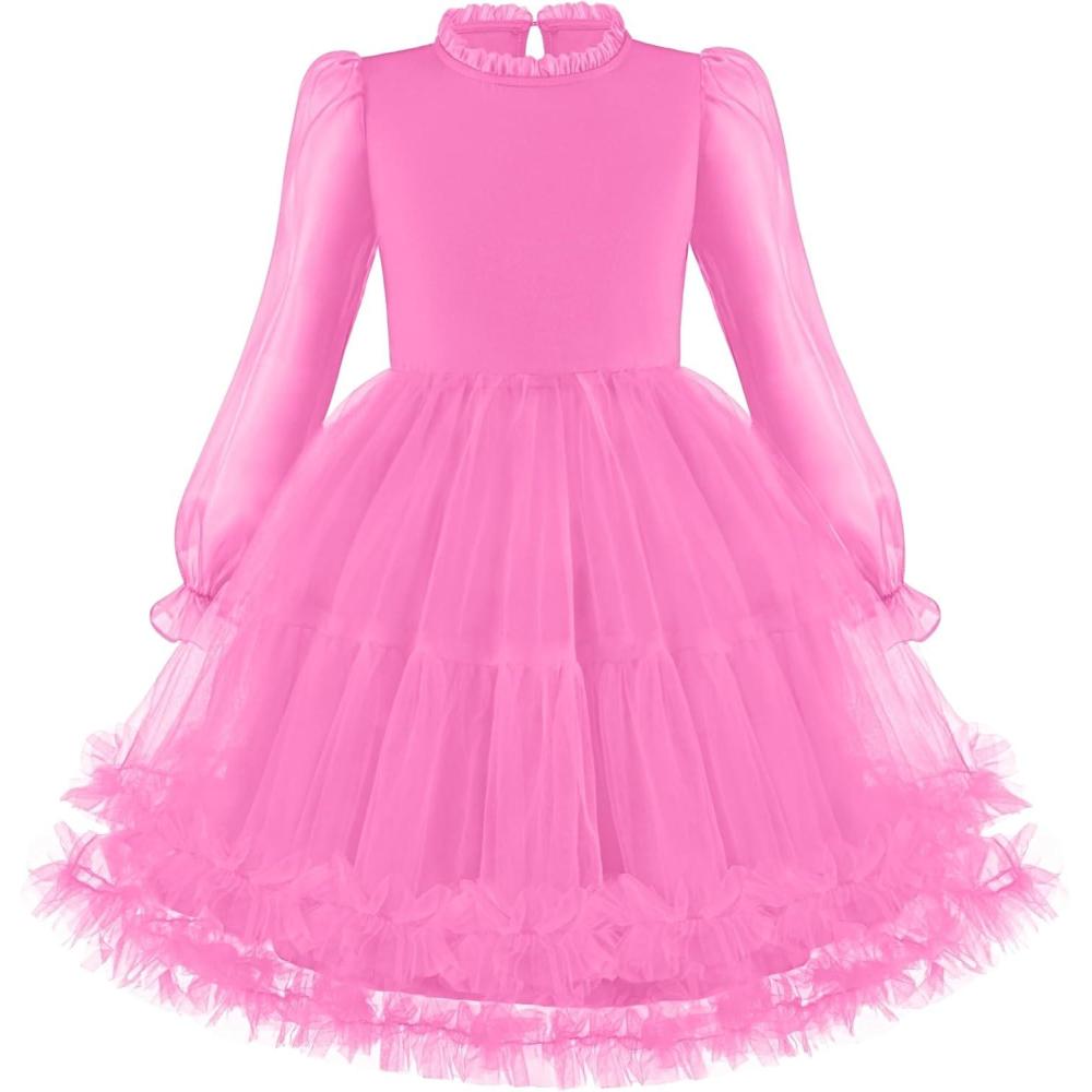 image:imageArshiner Toddler Tutu Dress Girls Puff Long Sleeve Fall Winter Formal Party Tulle Dresses 38YPeach Pink