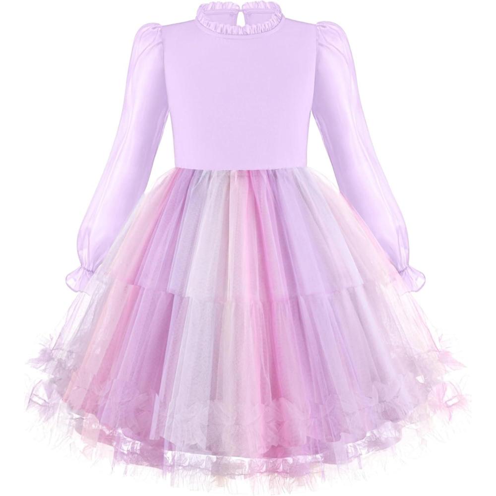 image:imageArshiner Toddler Tutu Dress Girls Puff Long Sleeve Fall Winter Formal Party Tulle Dresses 38YPurple Rainbow
