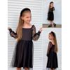 Arshiner Girl Tulle Dress Puff Long Sleeve Teen Girls Party Casual Dresses 5-12Y(Black)
