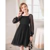 Arshiner Girl Tulle Dress Puff Long Sleeve Teen Girls Party Casual Dresses 5-12Y(Black)