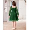 Arshiner Girl Tulle Dress Puff Long Sleeve Teen Girls Party Casual Dresses 5-12Y(Deep Green)