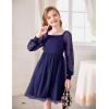Arshiner Girl Tulle Dress Puff Long Sleeve Teen Girls Party Casual Dresses 5-12Y(Navy Blue)