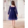 Arshiner Girl Tulle Dress Puff Long Sleeve Teen Girls Party Casual Dresses 5-12Y(Navy Blue)