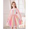 Arshiner Girl Tulle Dress Puff Long Sleeve Teen Girls Party Casual Dresses 5-12Y(Rainbow)