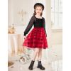 Arshiner Girl Tulle Dress Puff Long Sleeve Teen Girls Party Casual Dresses 5-12Y(Red Plaid)
