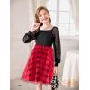 Arshiner Girl Tulle Dress Puff Long Sleeve Teen Girls Party Casual Dresses 5-12Y(Red Plaid)