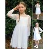 Arshiner Girl Tulle Dress Puff Long Sleeve Teen Girls Party Casual Dresses 5-12Y(White)