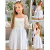 Arshiner Girl Tulle Dress Puff Long Sleeve Teen Girls Party Casual Dresses 5-12Y(White)