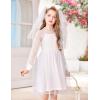 Arshiner Girl Tulle Dress Puff Long Sleeve Teen Girls Party Casual Dresses 5-12Y(White)
