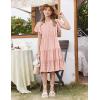 Arshiner Girls 2025 Summer Dresses Pom Poms Flutter Ruffle Sleeve Midi Polka Dot V Neck Dress with Pockets(Light Pink)