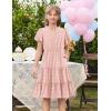 Arshiner Girls 2025 Summer Dresses Pom Poms Flutter Ruffle Sleeve Midi Polka Dot V Neck Dress with Pockets(Light Pink)