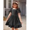 Arshiner Girls Backless Dress Short Sleeve Square Neck Ruffle Hem Elegant Dresses(Black)