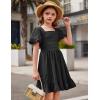 Arshiner Girls Backless Dress Short Sleeve Square Neck Ruffle Hem Elegant Dresses(Black)