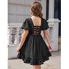 Arshiner Girls Backless Dress Short Sleeve Square Neck Ruffle Hem Elegant Dresses(Black)