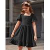 Arshiner Girls Backless Dress Short Sleeve Square Neck Ruffle Hem Elegant Dresses(Black)