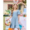 Arshiner Girls Backless Dress Short Sleeve Square Neck Ruffle Hem Elegant Dresses(Blue)