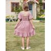 Arshiner Girls Backless Dress Short Sleeve Square Neck Ruffle Hem Elegant Dresses(Dark Pink)