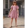 Arshiner Girls Backless Dress Short Sleeve Square Neck Ruffle Hem Elegant Dresses(Dark Pink)