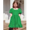 Arshiner Girls Backless Dress Short Sleeve Square Neck Ruffle Hem Elegant Dresses(Green)