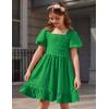 Arshiner Girls Backless Dress Short Sleeve Square Neck Ruffle Hem Elegant Dresses(Green)