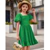 Arshiner Girls Backless Dress Short Sleeve Square Neck Ruffle Hem Elegant Dresses(Green)