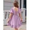 Arshiner Girls Backless Dress Short Sleeve Square Neck Ruffle Hem Elegant Dresses(Lilac)