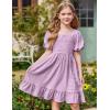 Arshiner Girls Backless Dress Short Sleeve Square Neck Ruffle Hem Elegant Dresses(Lilac)