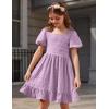 Arshiner Girls Backless Dress Short Sleeve Square Neck Ruffle Hem Elegant Dresses(Lilac)