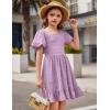 Arshiner Girls Backless Dress Short Sleeve Square Neck Ruffle Hem Elegant Dresses(Lilac)
