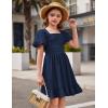 Arshiner Girls Backless Dress Short Sleeve Square Neck Ruffle Hem Elegant Dresses(Navy Blue)