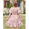 Arshiner Girls Backless Dress Short Sleeve Square Neck Ruffle Hem Elegant Dresses(Pink)
