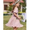 Arshiner Girls Backless Dress Short Sleeve Square Neck Ruffle Hem Elegant Dresses(Pink)