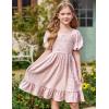 Arshiner Girls Backless Dress Short Sleeve Square Neck Ruffle Hem Elegant Dresses(Pink)