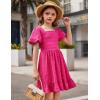 Arshiner Girls Backless Dress Short Sleeve Square Neck Ruffle Hem Elegant Dresses(Rose Red)