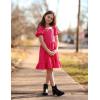 Arshiner Girls Backless Dress Short Sleeve Square Neck Ruffle Hem Elegant Dresses(Rose Red)