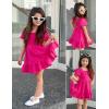 Arshiner Girls Backless Dress Short Sleeve Square Neck Ruffle Hem Elegant Dresses(Rose Red)