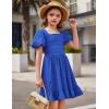 Arshiner Girls Backless Dress Short Sleeve Square Neck Ruffle Hem Elegant Dresses(Royal Blue)
