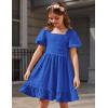 Arshiner Girls Backless Dress Short Sleeve Square Neck Ruffle Hem Elegant Dresses(Royal Blue)