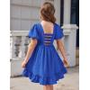 Arshiner Girls Backless Dress Short Sleeve Square Neck Ruffle Hem Elegant Dresses(Royal Blue)