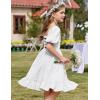 Arshiner Girls Backless Dress Short Sleeve Square Neck Ruffle Hem Elegant Dresses(White)