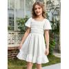 Arshiner Girls Backless Dress Short Sleeve Square Neck Ruffle Hem Elegant Dresses(White)
