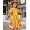 Arshiner Girls Backless Dress Short Sleeve Square Neck Ruffle Hem Elegant Dresses(Yellow)