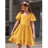 Arshiner Girls Backless Dress Short Sleeve Square Neck Ruffle Hem Elegant Dresses(Yellow)