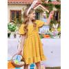 Arshiner Girls Backless Dress Short Sleeve Square Neck Ruffle Hem Elegant Dresses(Yellow)