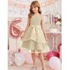 Arshiner Girls Dress Formal Party Fluffy Tulle Sleeveless Belted Dresses Size 3-11Y(Beige)