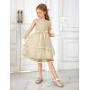Arshiner Girls Dress Formal Party Fluffy Tulle Sleeveless Belted Dresses Size 3-11Y(Beige)
