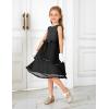 Arshiner Girls Dress Formal Party Fluffy Tulle Sleeveless Belted Dresses Size 3-11Y(Black)