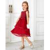 Arshiner Girls Dress Formal Party Fluffy Tulle Sleeveless Belted Dresses Size 3-11Y(Dark Red)